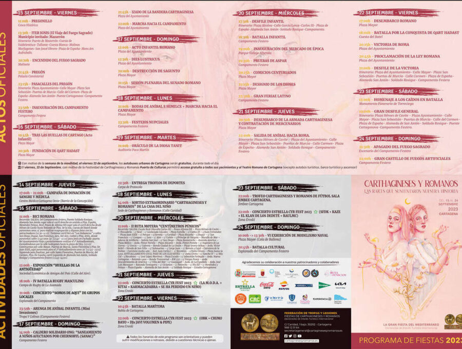 Programa de Actos y Pregoneros de las Fiestas de Carthagineses y Romanos 2023